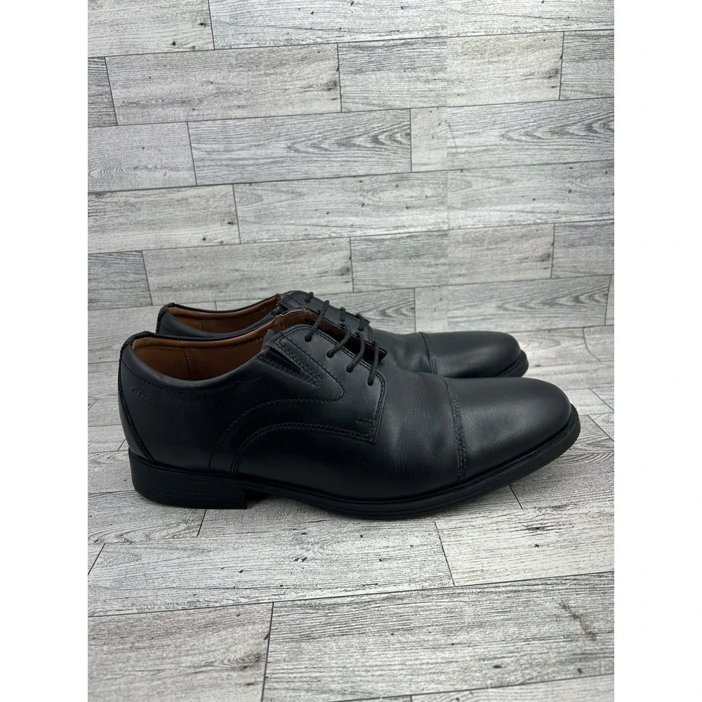 Clarks Mens Black Leather Cap‎ Toe Oxford Dress Shoes Comfort Size 10W